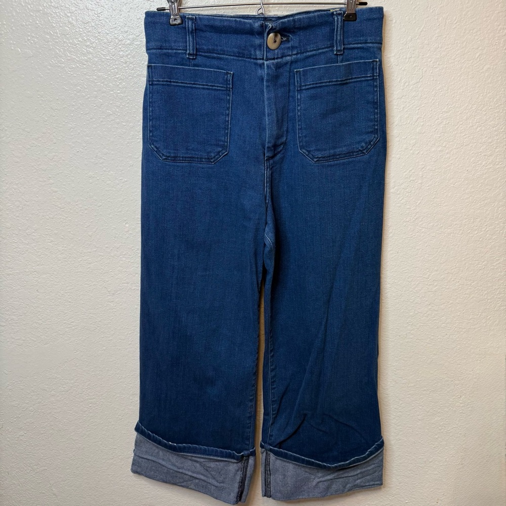 Maeve The Collette Wide Leg Cuffed Blue Jeans Size 28